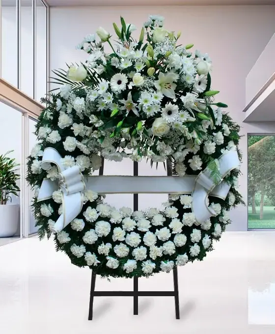 Corona funeraria de claveles para Tanatorio San Antonio